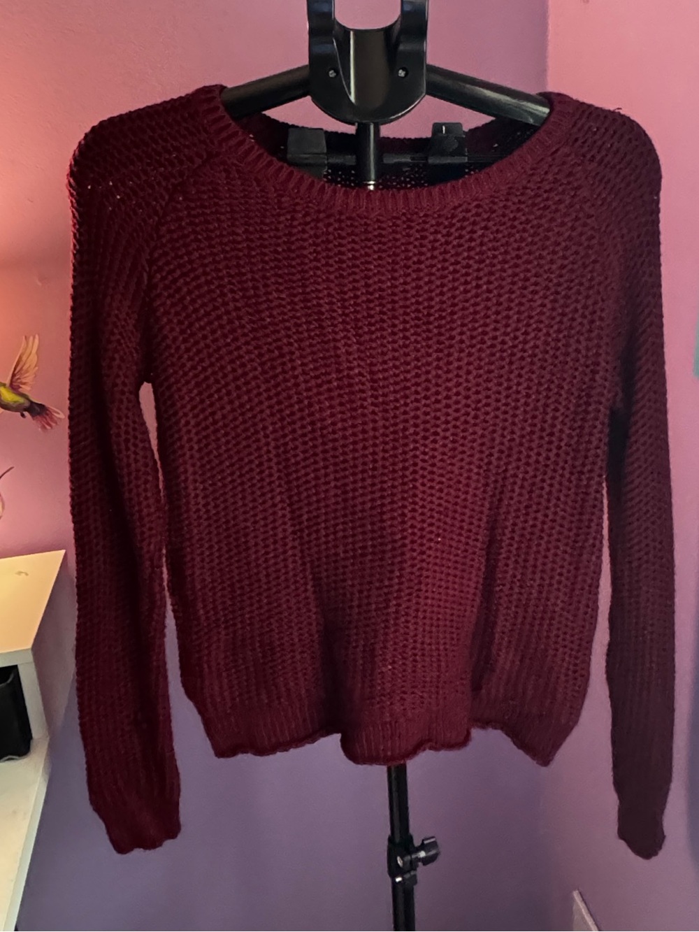 Brandy Melville Waffle-Knit Crewneck Sweater in Burgundy